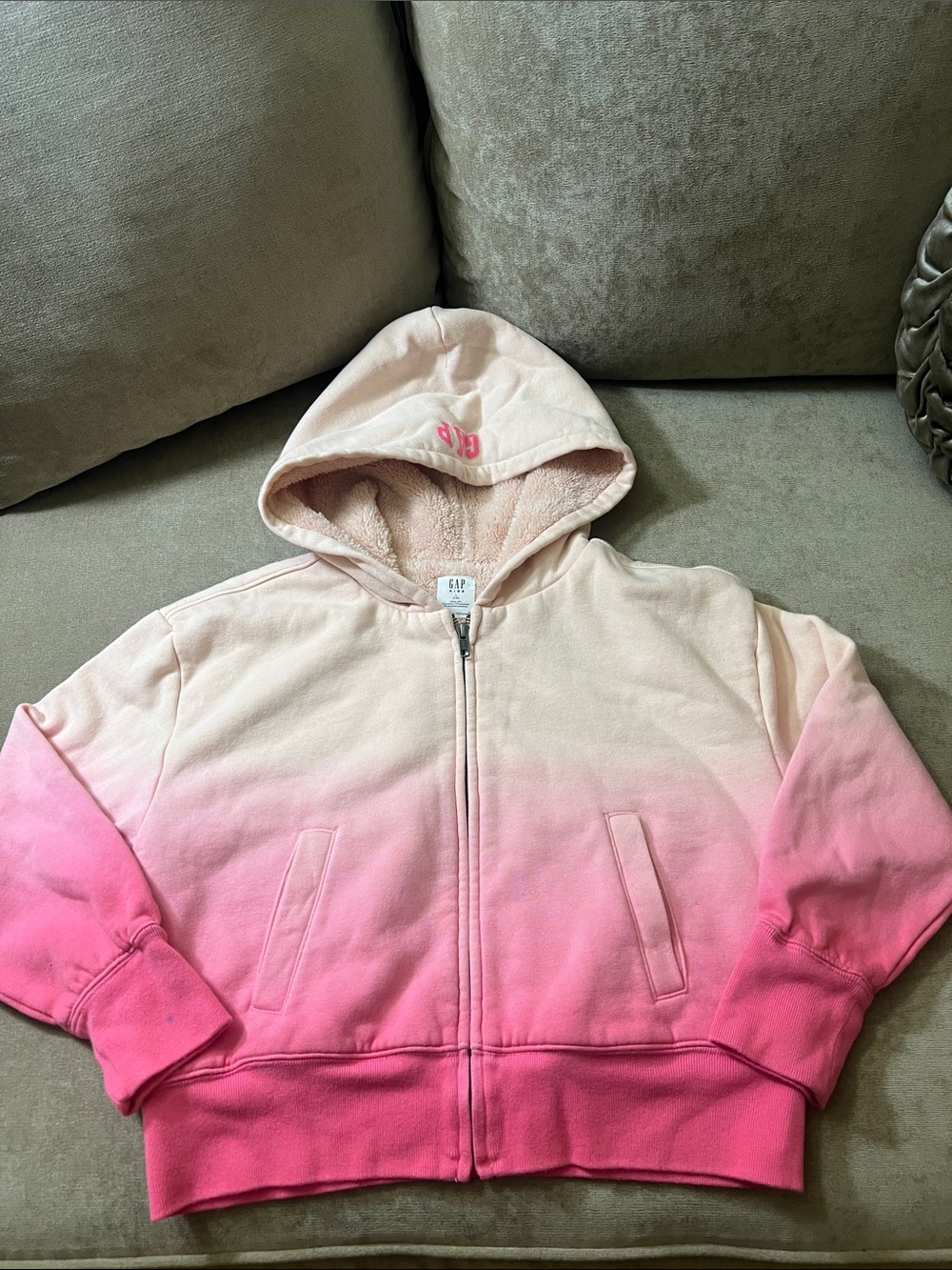 GAP Girls' Pink Ombre Zip Hoodie - Light to Bright Pink (L) 10